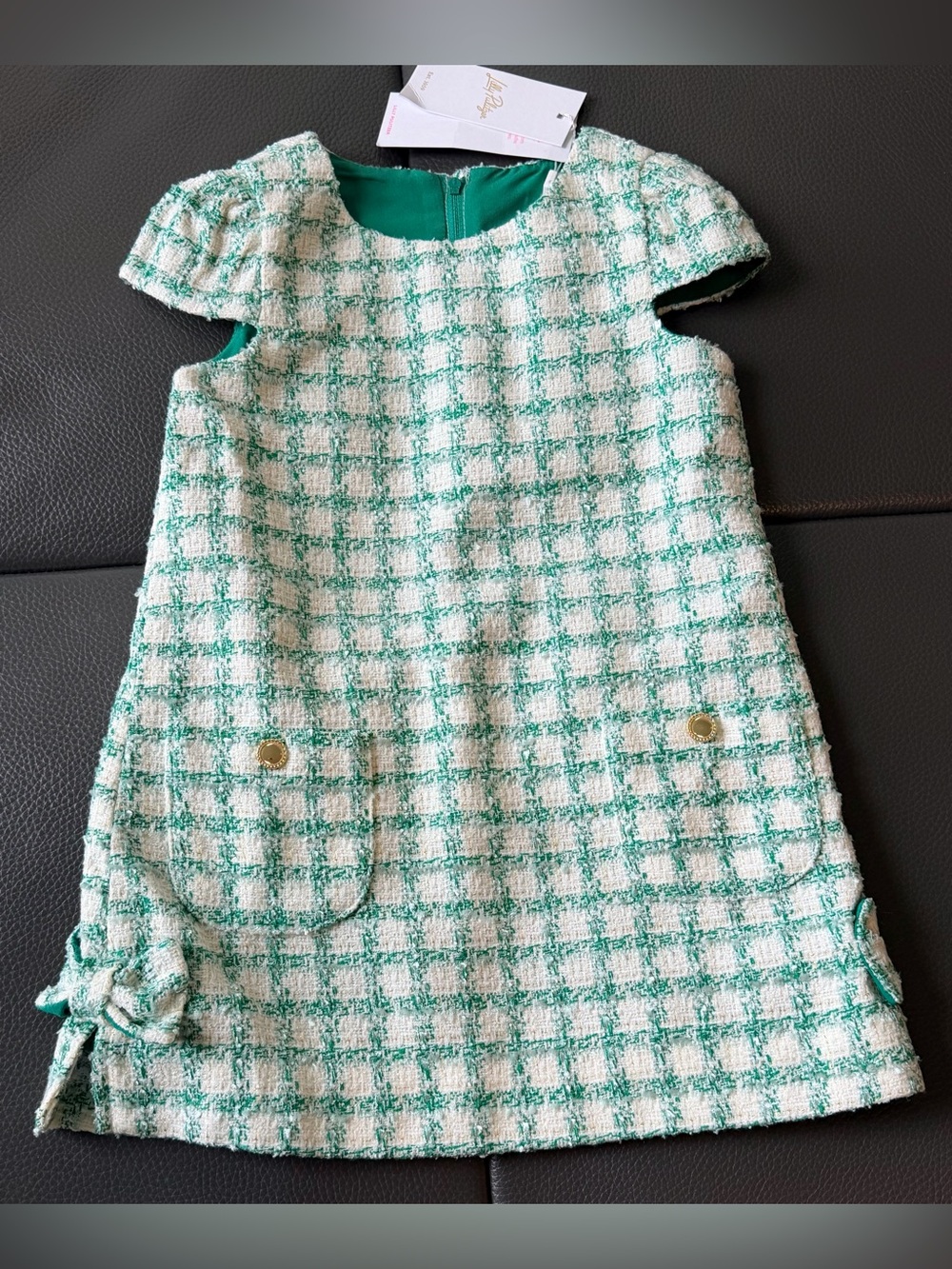 NWT Lilly Pulitzer Green & White Check Tweed Dress Sz 4